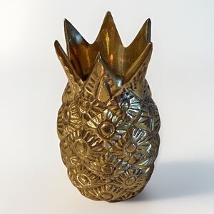 Vintage Hollywood Regency MCM Brass Pineapple Candlestick Or Toothpick Holder